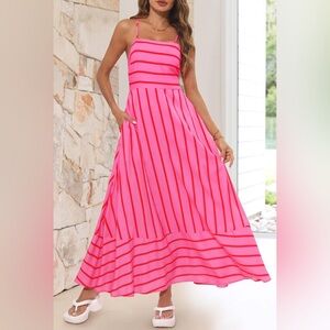 MEROKEETY Boho Maxi Casual Sleeveless Spaghetti Strap Smocked Long Beach Dress
